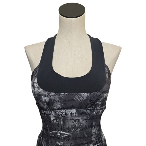 Lululemon Scoop Neck Workout Tank Top White Gray Cursive Script Womens Size 4 - Picture 9 of 12